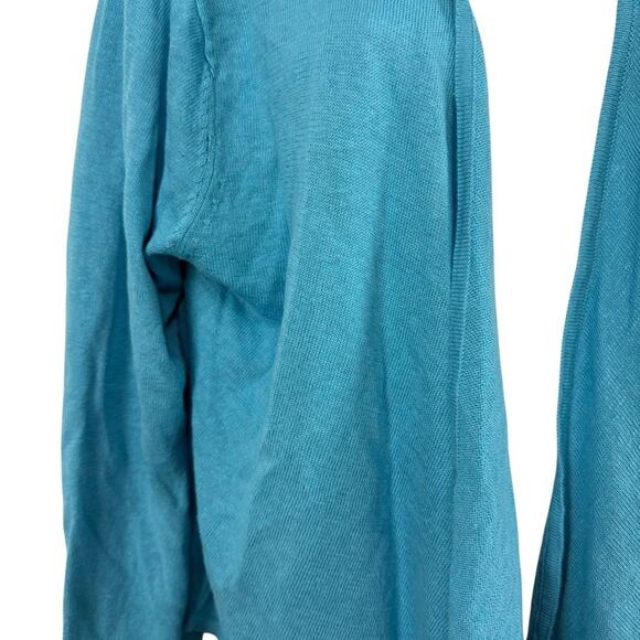 J Jill Womens Linen Cotton Blend Open Blue Cardigan Waterfall Sweater Open sz L - Picture 6 of 16